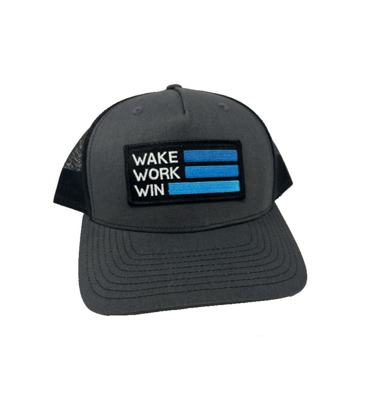 Wake Work Win Hat - Charcoal - Rectangle Patch Logo